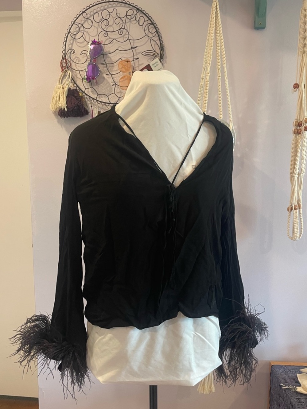 Zara Frou Frou Feather Cuff Blouse
